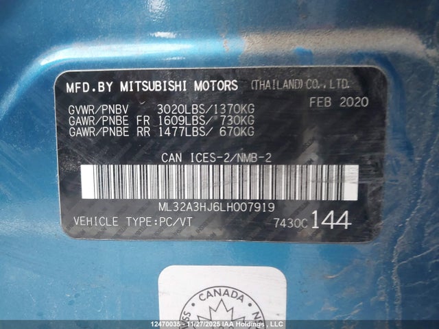 Mitsubishi MIRAGE ES 2020 ML32A3HJ6LH007919 Image 9