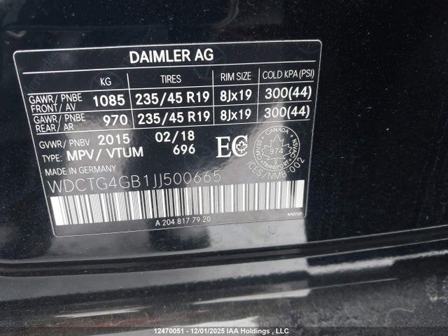 WDCTG4GB1JJ500665 Mercedes-Benz 270