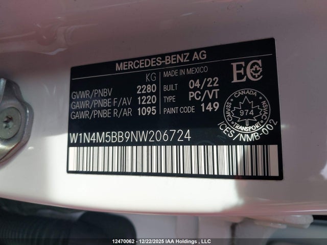 2022 Mercedes-benz Glb Amg 35 4matic მანქანა იყიდება აუქციონზე, vin: W1N4M5BB9NW206724, აუქციონის ნომერი: 12470062