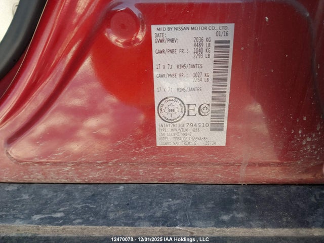 5N1AT2MT1GC794510 Nissan ROGUE S/SV
