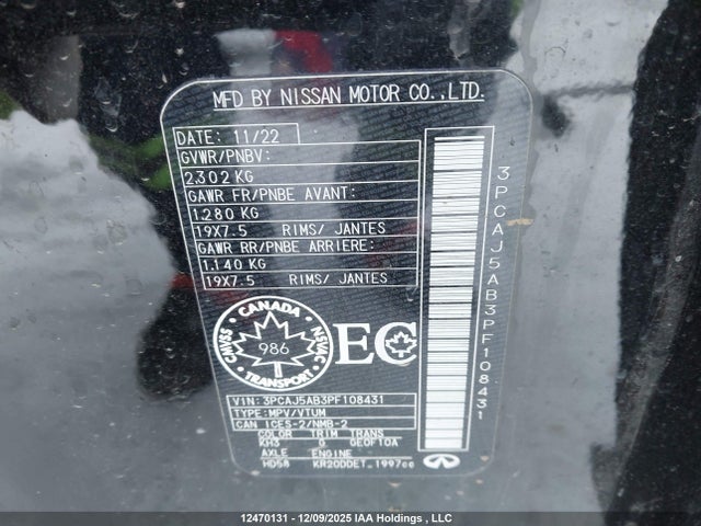 Aukcja sprzedaży 2023 Infiniti Qx50 Pure, vin: 3PCAJ5AB3PF108431, numer aukcji: 12470131