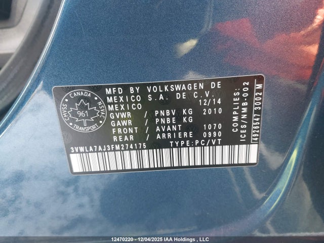 3VWLA7AJ3FM274175 Volkswagen JETTA TDI