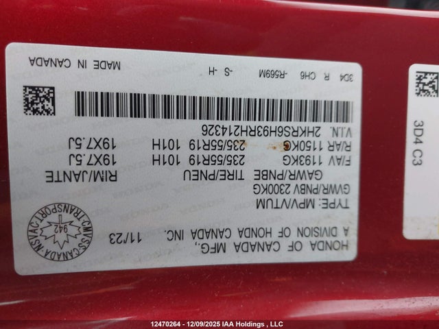 2HKRS6H93RH214326 Honda Cr-v Touring Hybrid
