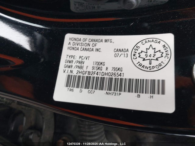 2013 Honda Civic Sdn მანქანა იყიდება აუქციონზე, vin: 2HGFB2F41DH026541, აუქციონის ნომერი: 12470339
