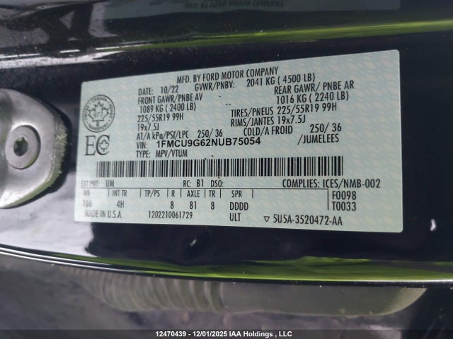 1FMCU9G62NUB75054 Ford ESCAPE SE