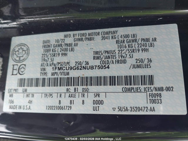 1FMCU9G62NUB75054 Ford ESCAPE SE