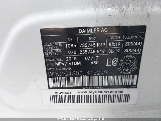 WDCTG4GB0JJ412299 Mercedes-Benz Gla 250 4matic