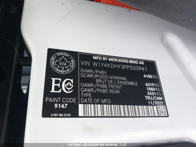 W1Y4KDHY3PP533941 Mercedes-Benz Sprinter 2500 High Roof 4-cyl Diesel