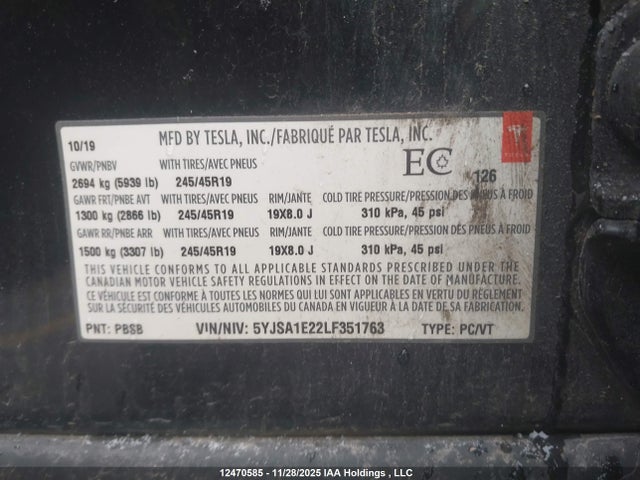 5YJSA1E22LF351763 Tesla Model S Long Range/long Range Plus