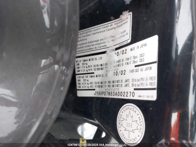 Продажа на аукционе авто 2003 Yamaha Xv16 Atn, vin: JYAVP07N83A002270, номер лота: 12470612