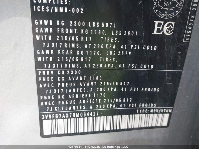 12470641 :رقم المزاد ، 3VVFB7AX7RM064427 vin ، 2024 Volkswagen Tiguan Trendline مزاد بيع