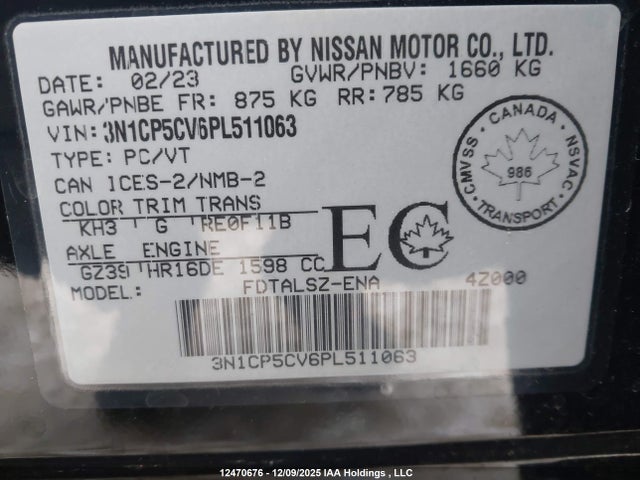 Aukcja sprzedaży 2023 Nissan Kicks Sv, vin: 3N1CP5CV6PL511063, numer aukcji: 12470676