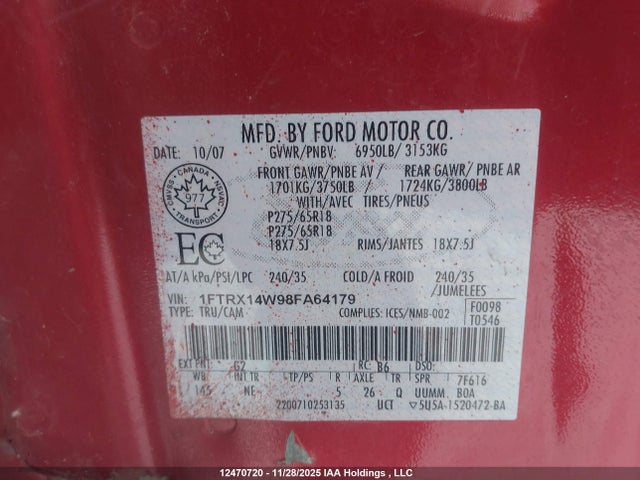 Продажа на аукционе авто 2008 Ford F150, vin: 1FTRX14W98FA64179, номер лота: 12470720