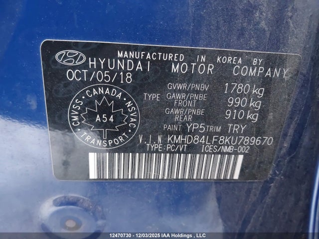 KMHD84LF8KU789670 Hyundai Elantra Preferred