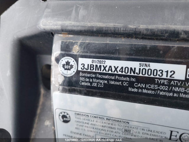 3JBMXAX40NJ000312 Can-Am Renegade X Xc 1000r