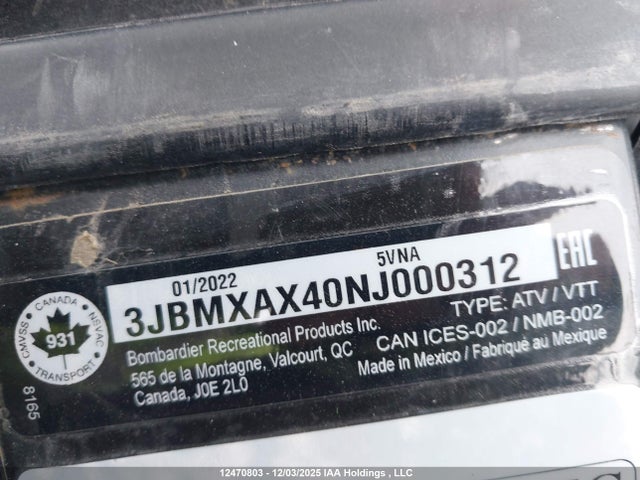3JBMXAX40NJ000312 Can-Am Renegade X Xc 1000r