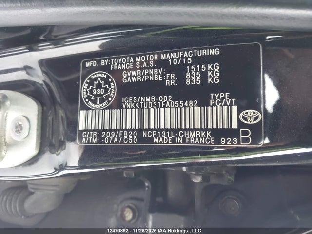VNKKTUD31FA055482 Toyota YARIS LE