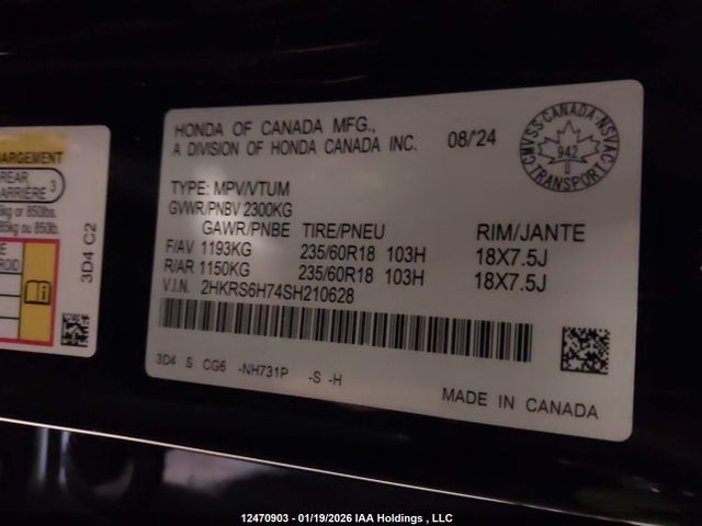 2HKRS6H74SH210628 Honda Cr-v Ex-l Hybrid