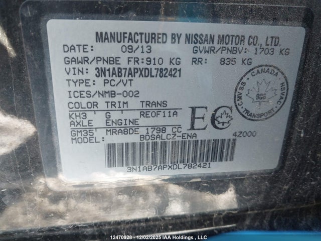 Aukcja sprzedaży 2013 Nissan Sentra, vin: 3N1AB7APXDL782421, numer aukcji: 12470928