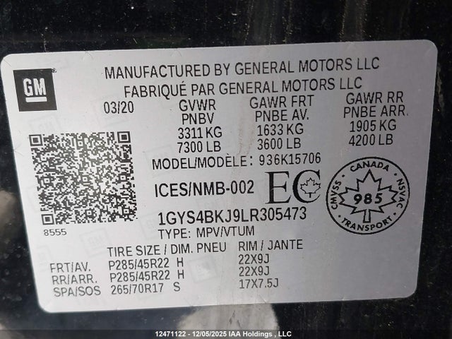 1GYS4BKJ9LR305473 Cadillac Escalade Luxury