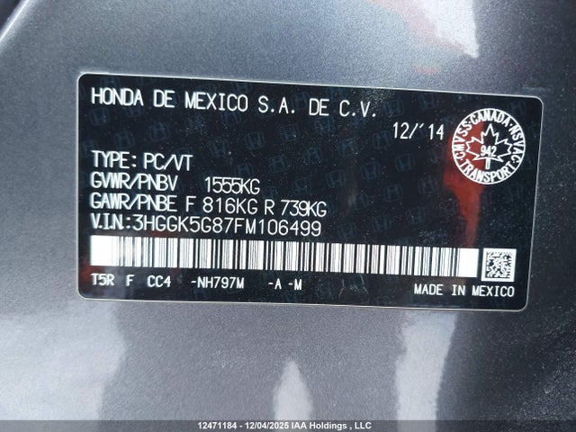 3HGGK5G87FM106499 Honda Fit Ex/exl