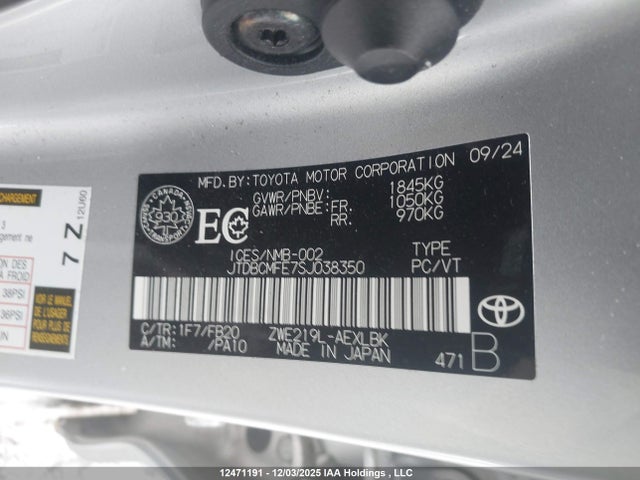 JTDBCMFE7SJ038350 Toyota Corolla Hybrid Le