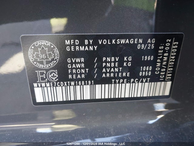 Продажа на аукционе авто 2026 Volkswagen Gti Autobahn, vin: WVWME7CDXTW168191, номер лота: 12471258