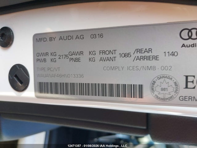 Auction sale of the 2017 Audi A4 2.0t Komfort, vin: WAUANAF46HN013336, lot number: 12471357
