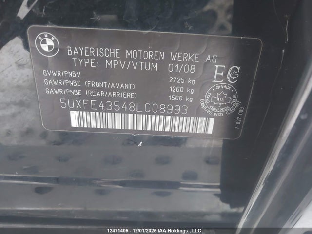 Продаж на аукціоні авто 2008 Bmw X5 3.0si, vin: 5UXFE43548L008993, номер лоту: 12471405