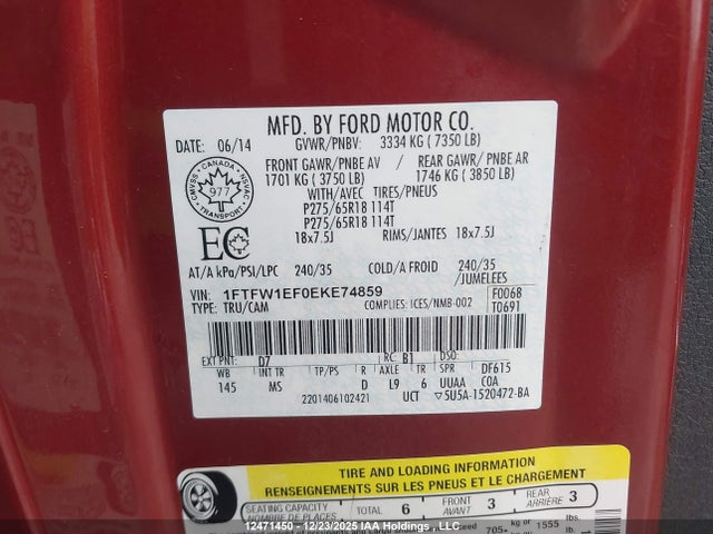 Ford F-150 Xlt 2014 1FTFW1EF0EKE74859 Image 9