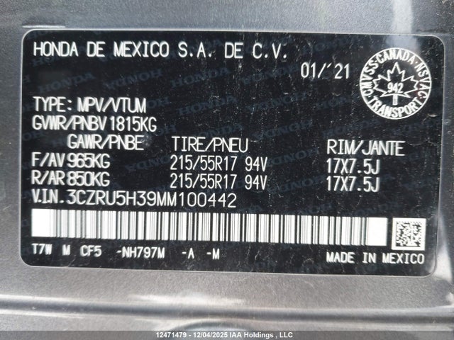 3CZRU5H39MM100442 Honda HR-V