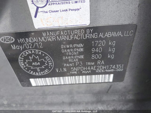 Aukcja sprzedaży 2013 Hyundai Elantra Gl, vin: 5NPDH4AE2DH174351, numer aukcji: 12471527