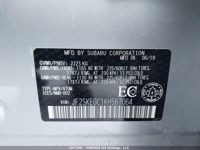 JF2SKEGC1KH567064 Subaru Forester 2.5i Convenience/2.5i Touring