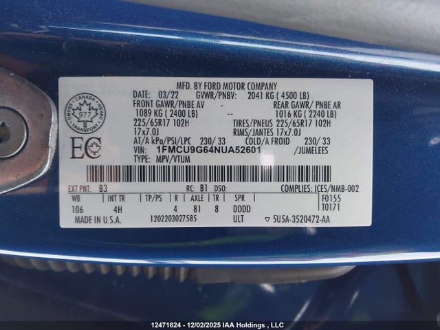 1FMCU9G64NUA52601 Ford ESCAPE SE
