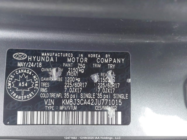 KM8J3CA42JU771015 Hyundai Tucson Limited/sport And Eco/se