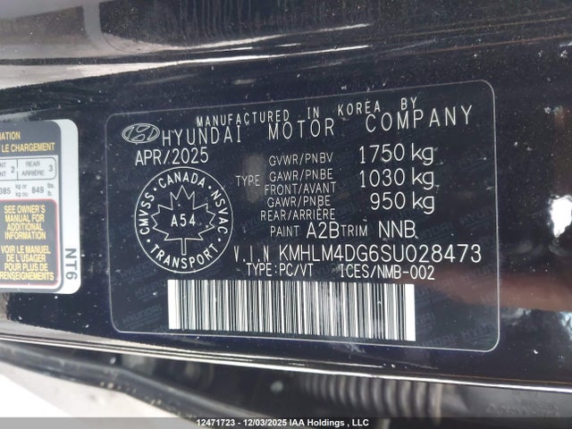 12471723 :رقم المزاد ، KMHLM4DG6SU028473 vin ، 2025 Hyundai Elantra Sel Sport مزاد بيع
