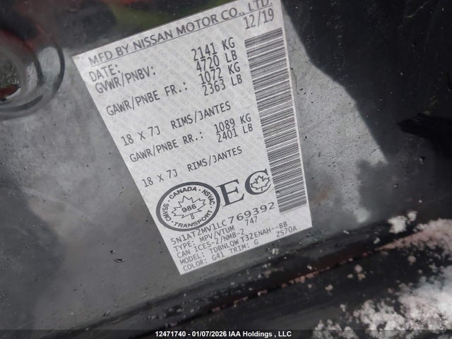5N1AT2MV1LC769392 Nissan Rogue S/sl/sv
