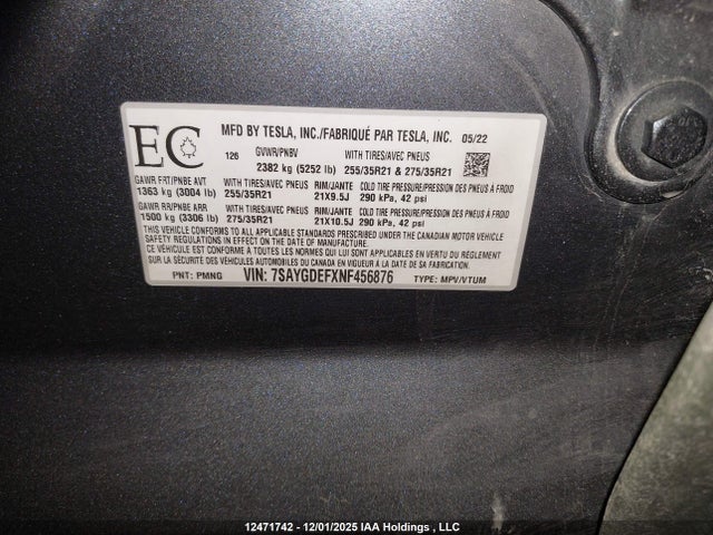 7SAYGDEFXNF456876 Tesla Model Y Performance