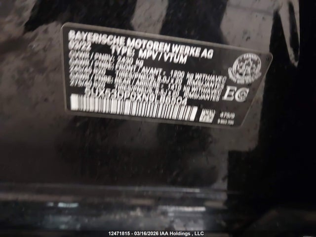 Aukcja sprzedaży 2022 Bmw X3 Xdrive30i, vin: 5UX53DP0XN9L86504, numer aukcji: 12471815