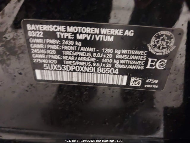 Aukcja sprzedaży 2022 Bmw X3 Xdrive30i, vin: 5UX53DP0XN9L86504, numer aukcji: 12471815