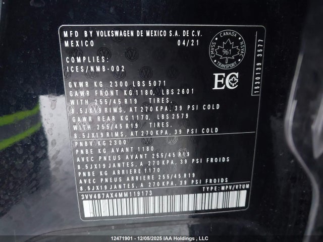 3VV4B7AX4MM119173 Volkswagen Tiguan Highline