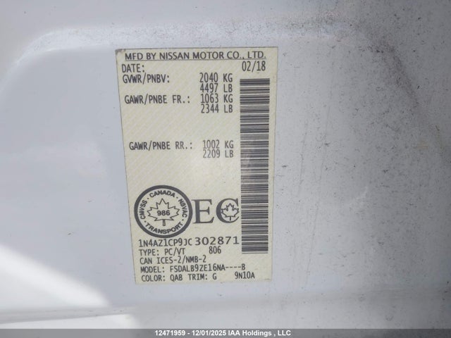 1N4AZ1CP9JC302871 Nissan Leaf