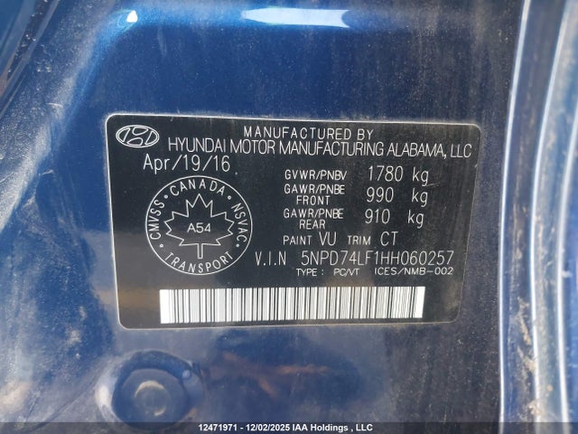 5NPD74LF1HH060257 Hyundai Elantra