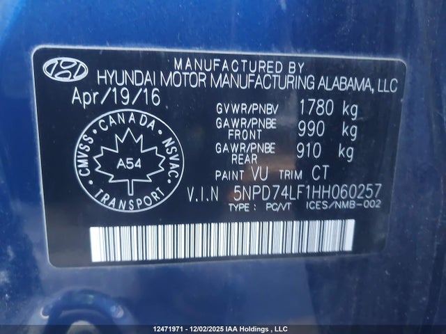 5NPD74LF1HH060257 Hyundai Elantra