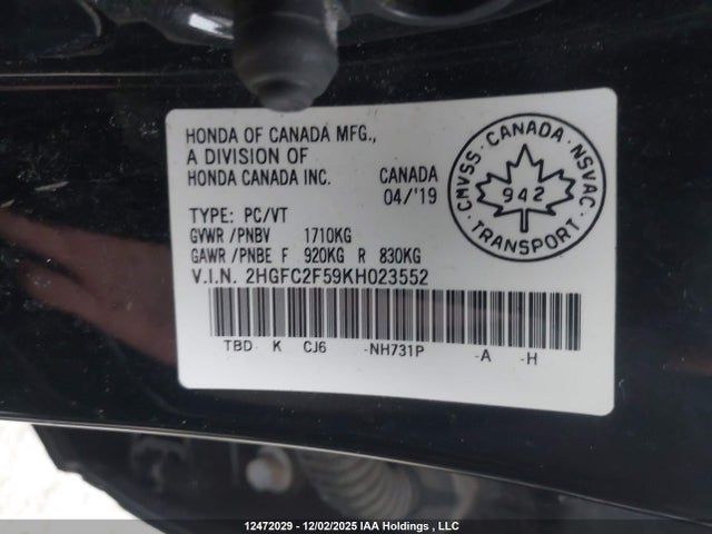 Honda k20c2 2019 2HGFC2F59KH023552 Image 9