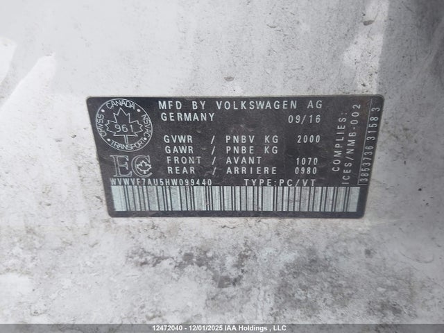 WVWVF7AU5HW099440 Volkswagen Golf R
