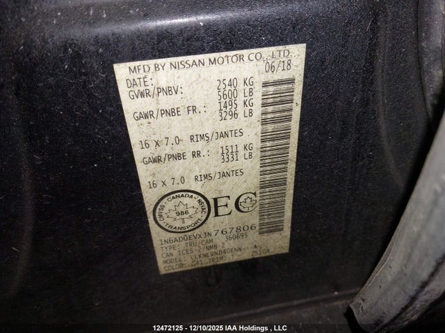 1N6AD0EVXJN767806 Nissan Frontier