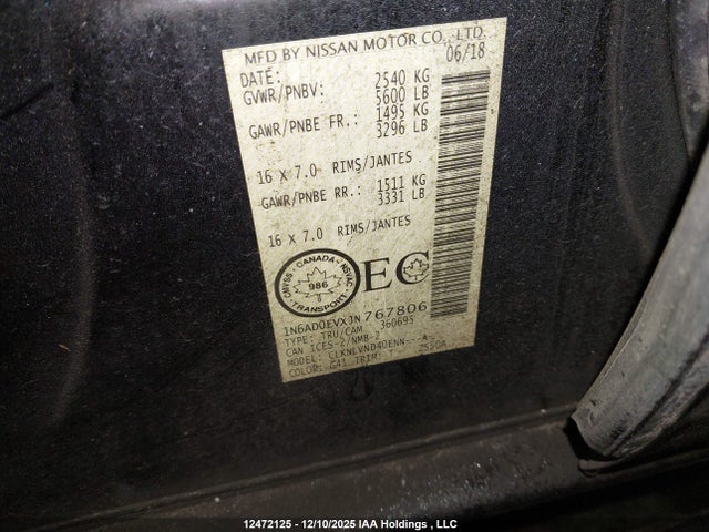 1N6AD0EVXJN767806 Nissan Frontier