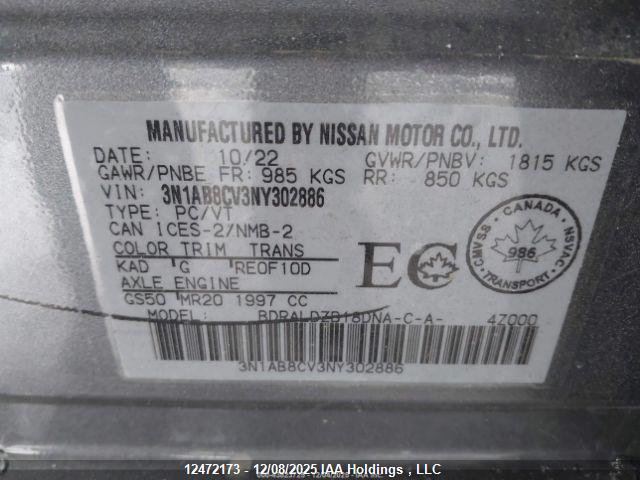 12472173 :رقم المزاد ، 3N1AB8CV3NY302886 vin ، 2022 Nissan Sentra Sv مزاد بيع