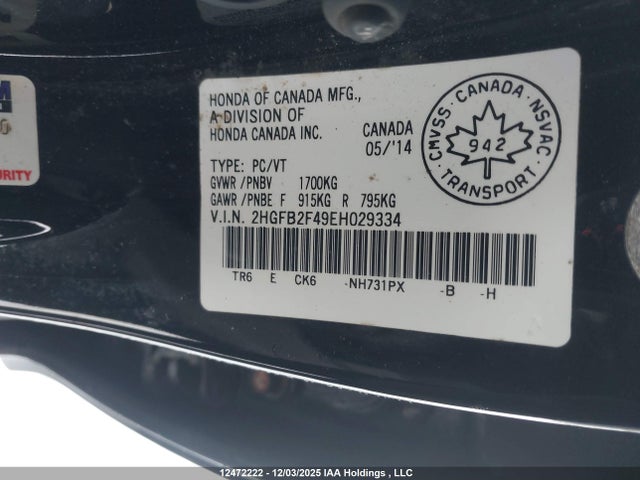 Продажа на аукционе авто 2014 Honda Civic Lx, vin: 2HGFB2F49EH029334, номер лота: 12472222